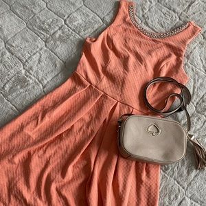 Alya dress with beaded neckline and bow detail